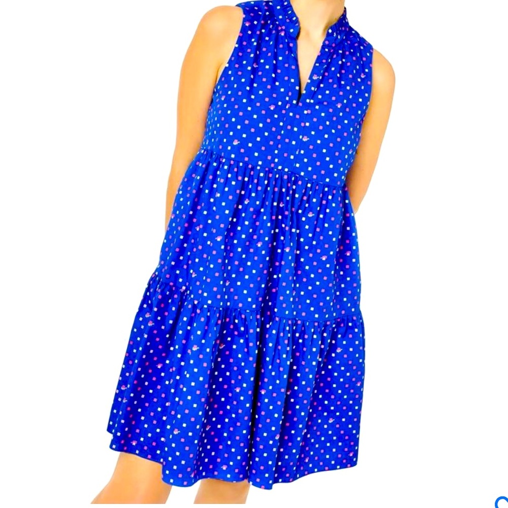 NWT Lilly Pulitzer Novella Borealis Blue Lilly Squared Tier Ruffle Dress Size S